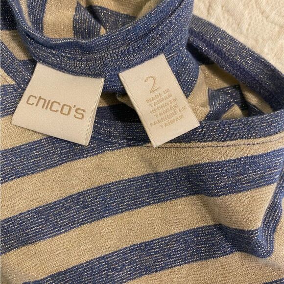 Chico’s size 2/Medium Striped Metallic Cotton Modal Blend Short Sleeve Shirt - Picture 7 of 8
